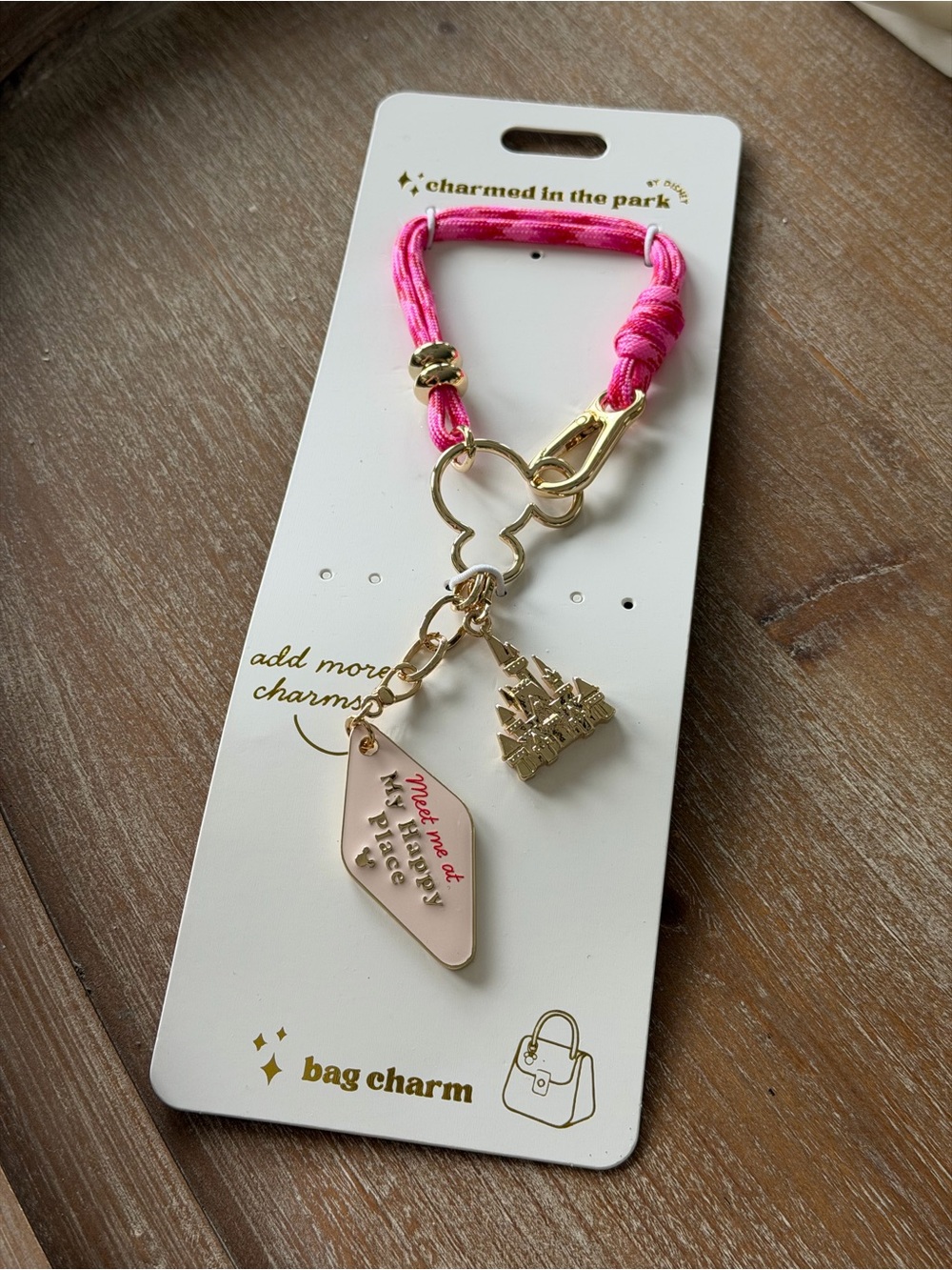 Disney Parks Pink Bag Charm with Gold Castle & Tag